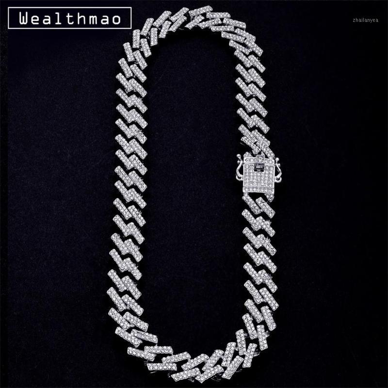 

15mm Iced Out Prong Miami Curb Cuban Link Chains Necklaces Ctystal Full Rhinestones Hip Hop Jewelry Necklace for Mens Chain1, Silver