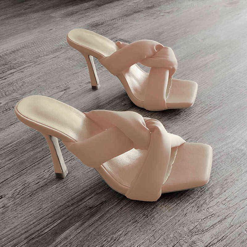 

Women Sexy Cross Straps Thin High Heels Slippers Shoes Soild Ladies Sandals Square Toe Fashion Summer 2022 New Female Footwear, Orange