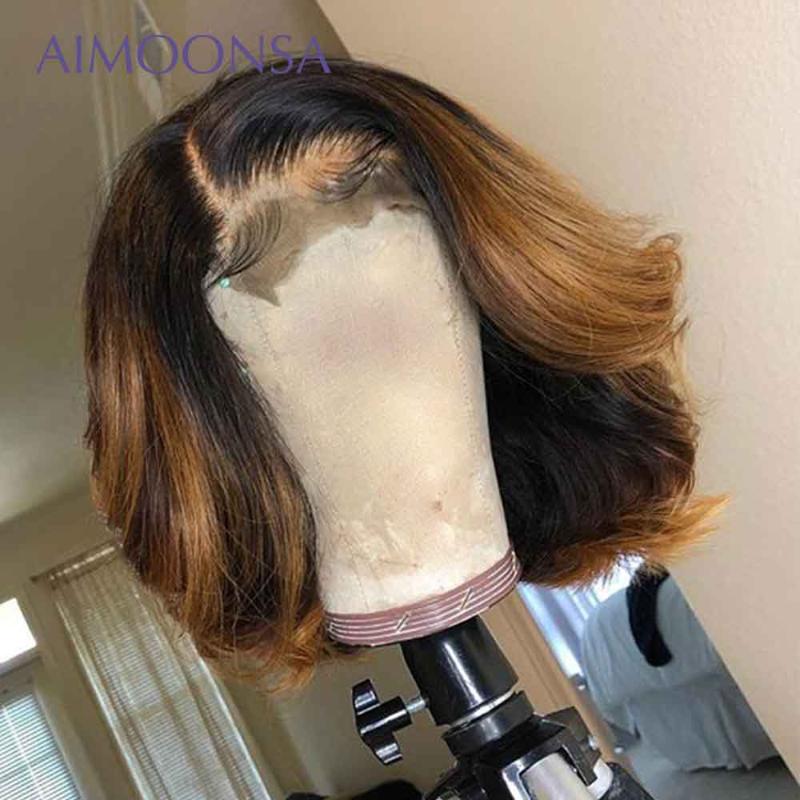 

Honey Brown Lace Front Wig 13x6 Wavy Bob Human Hair Wig 1b 27 Colored Bob Lace Front Human Hair Wigs Pre Plucked Remy 130%, As pic