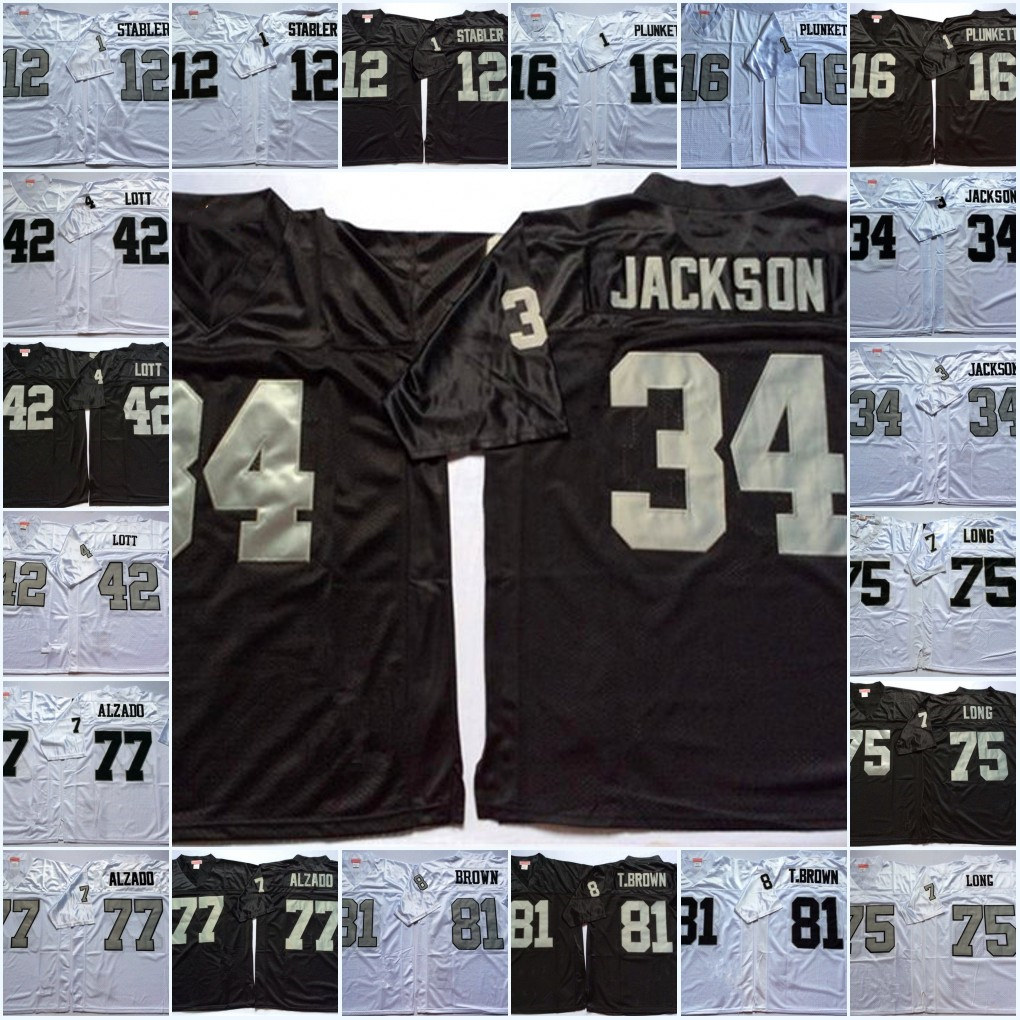

Mens NCAA Vintage Football Jersey Ken Stabler Jim Plunkett Bo JACKSON Jersey 42 Ronnie Lott 75 Howie Long 77 Lyle Alzado 81 Tim Brown Jersey, Black