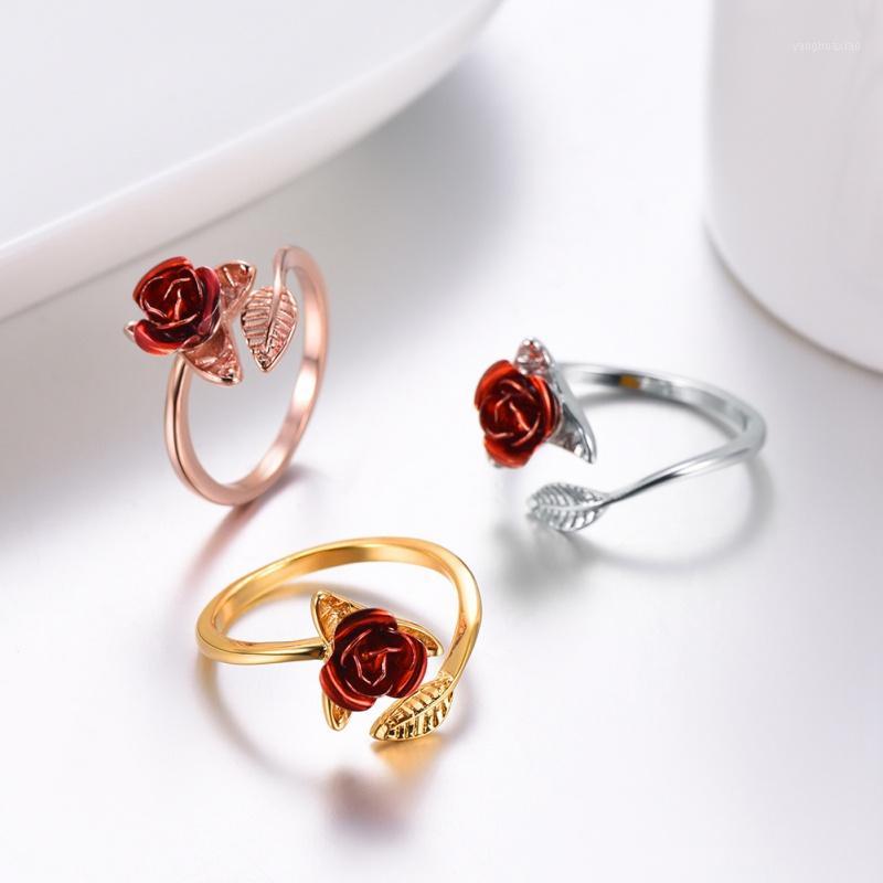 

Party Favor Favors Red Rose Garden Flower Leaves Resizable Finger Rings Women Valentine's Day Lover Wedding Decor Gift Jewelry Party1