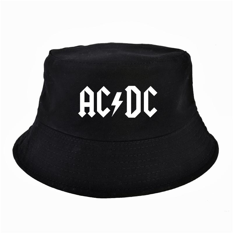 

Men Women Rock Band AC/DC hat Fan cool Summer Fisherman Panama Sun cap outdoor hunting fishing Bucket Hats, White