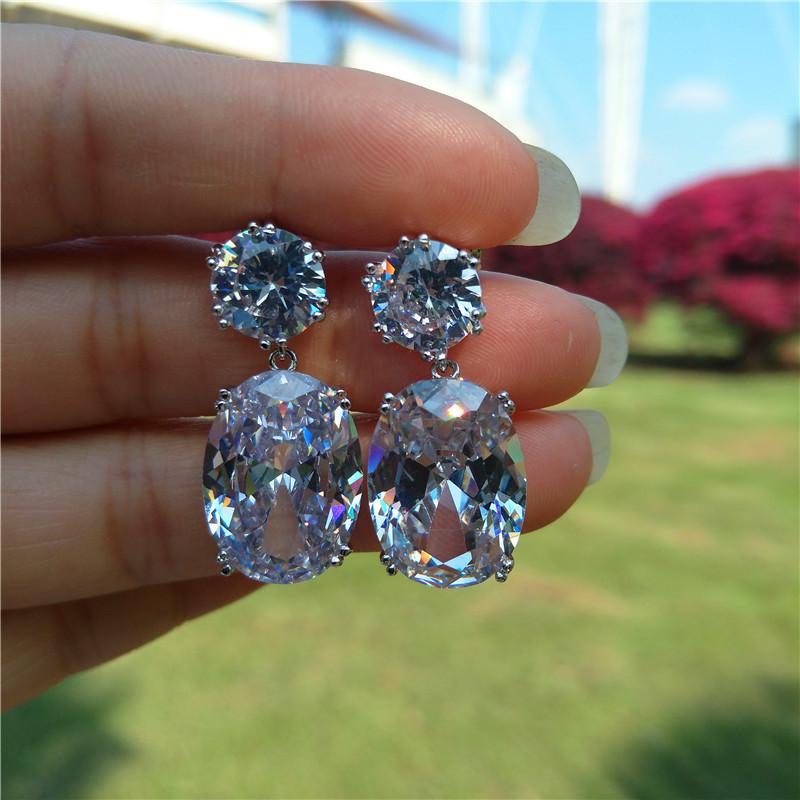 

Luxury Female Crystal Zircon Stud Earrings Vintage Silver Color Wedding Jewelry Big Stone Earrings For Women