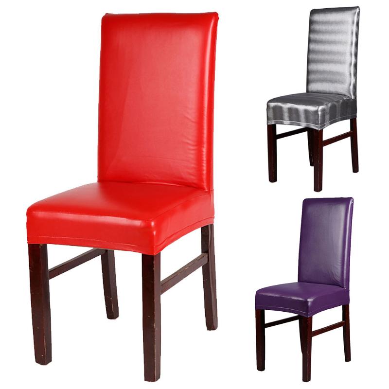 

Waterproof Oilproof Chair Cover Restaurant Stretchable Elastic Solid PU Leather Dining Room Hotel Seat Removable Home Decoration