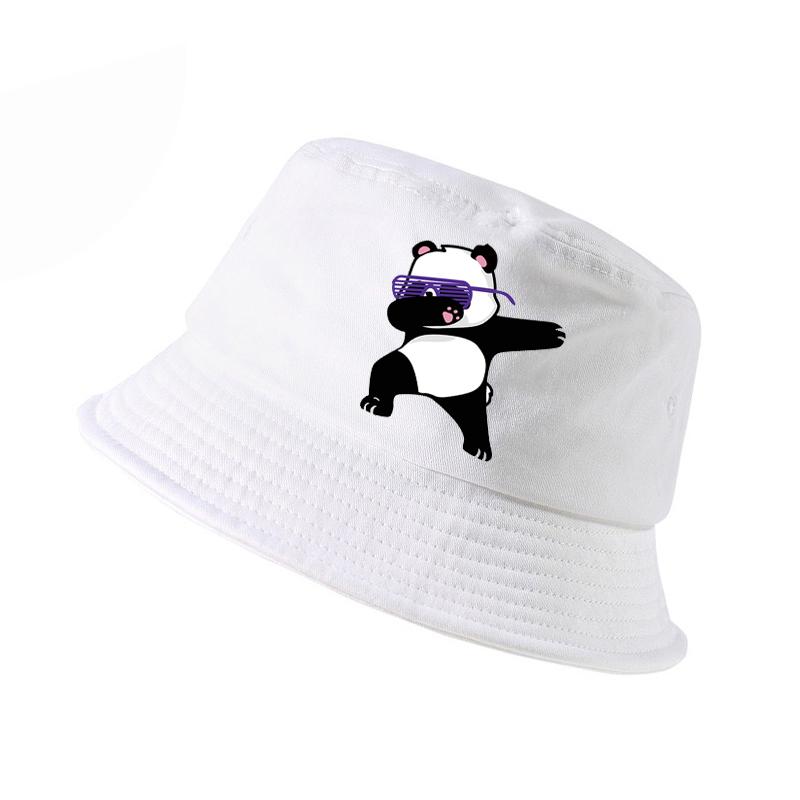 

New Cartoon panda Funny bucket hat Fashion men women cotton k panama fisherman hats lovely outdoor hunting fishing cap bone, White