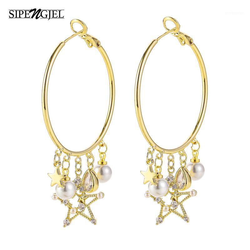 

New Fashion Cubic Zirocn Big Hoop Earrings Personality Pearl And Small Star Drop Earrings For Women Girls Vintage Jewelry1