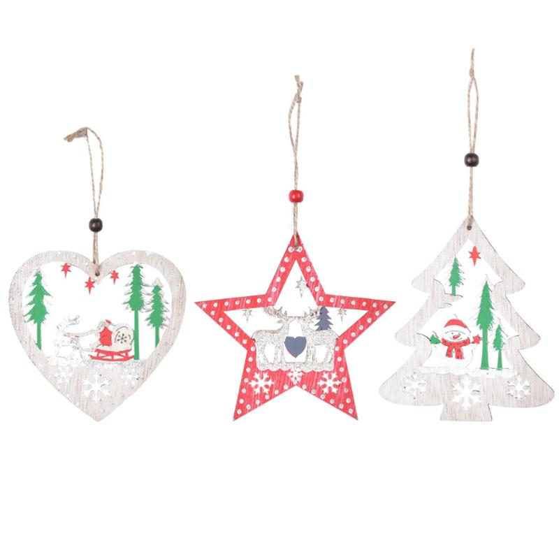 

3Pcs Wooden Pendant Christmas Pendant Xmas Ornament Hanging For Christmas Home Window Door