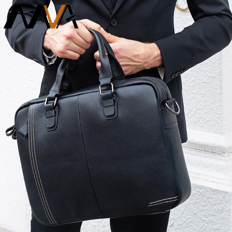 

MVA Man Briefcase Real Leather Work Bag For 14 inch Laptop Genuine Leather Messenger Bag For Mens Luxury Briefcase Business 7001, 7001a2black