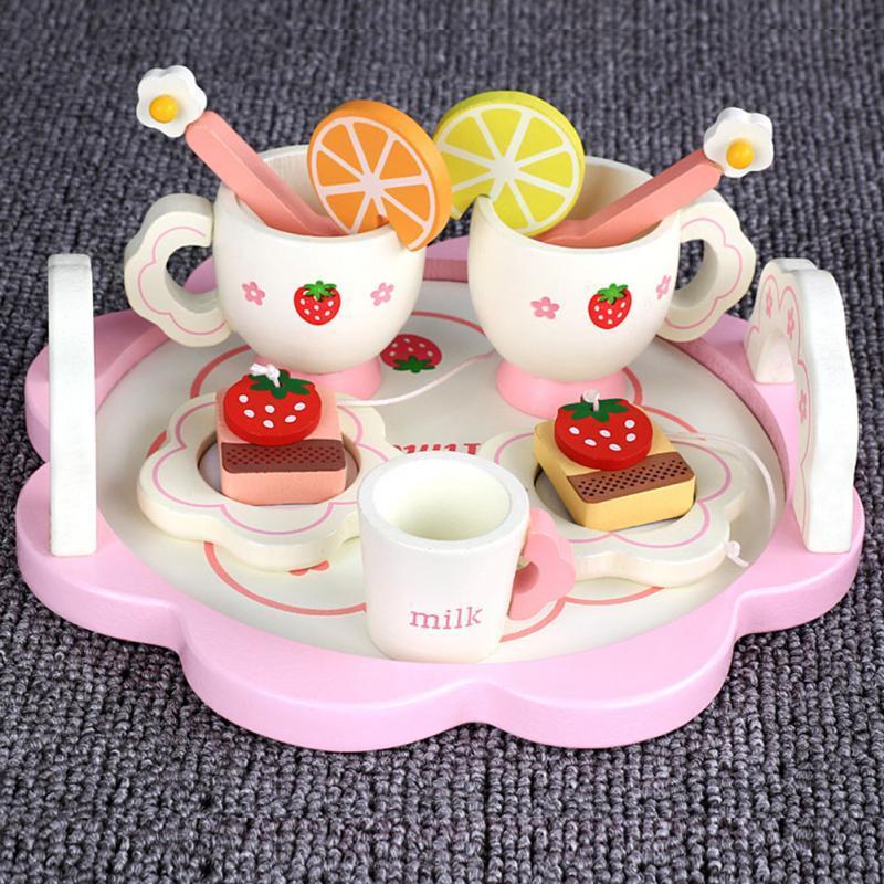 2021 Girl Kitchen Creative Ceramic Tea Set Toy Kids Mini Tea Set Wooden