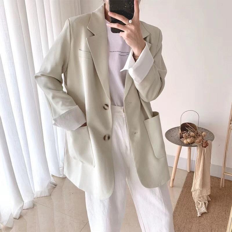 

HziriP Office Lady Slender Women Vintage New Stylish Solid Chic Elegant Feminine All Match High Street Loose Split Blazers, Green