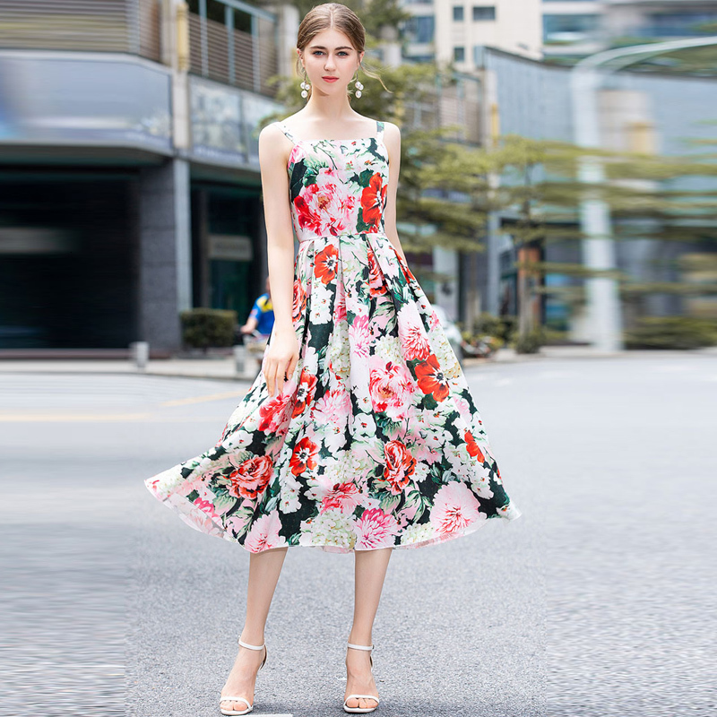 

Xf Boho Rosa Print Midi 2021 Summer Birdie Women Milan Sexy Designer Sling Breast Involved Dresses of New High Film 8zk8, Multiple