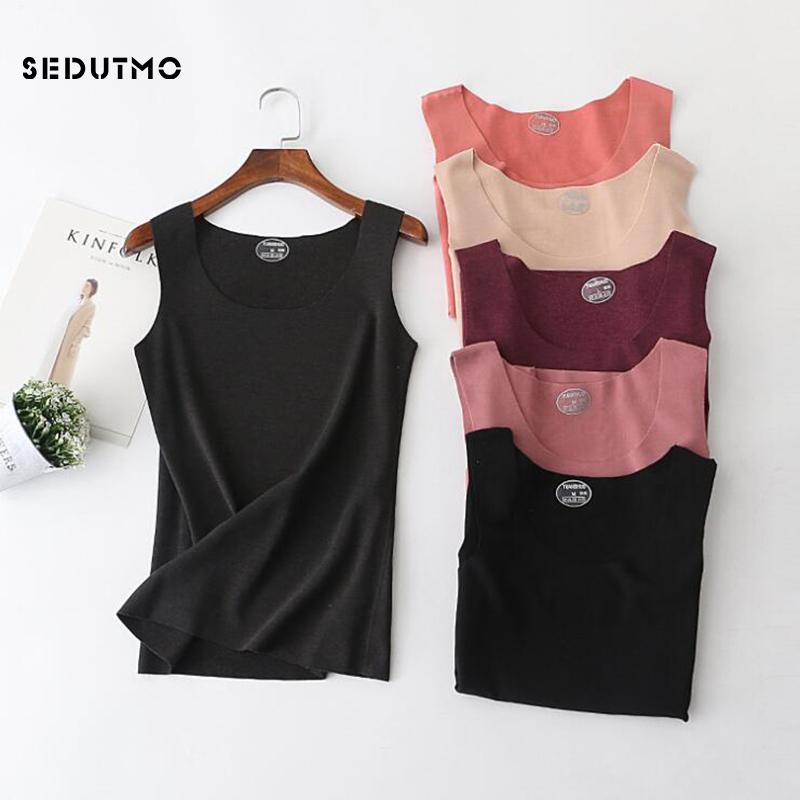 

SEDUTMO Autumn Tank Top Women T Shirt Crop Top Slim Sleeveless Fashion Tee Warm Casual Tank ED1019, Black