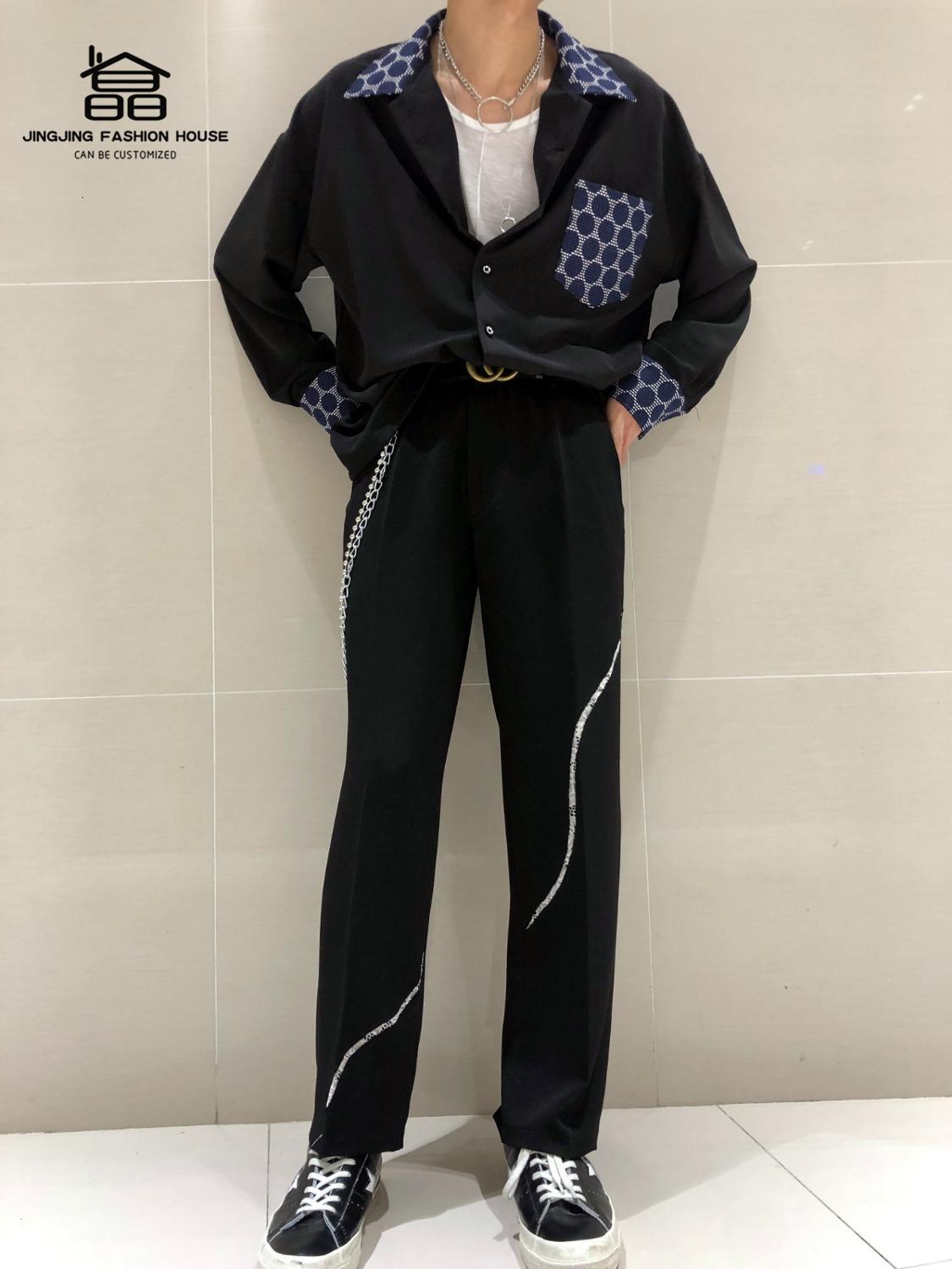 

2021 New Blue Male Fingerprint Stitch Long Sleeve Shirt Loose Autumn Style. Z5DB, Black