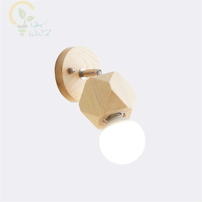 

Nordic E27 Wood Led Wall Lights Living room bedside stairs Aisle light Creative Diamond Wall lamps for Home Lighting Fixtures