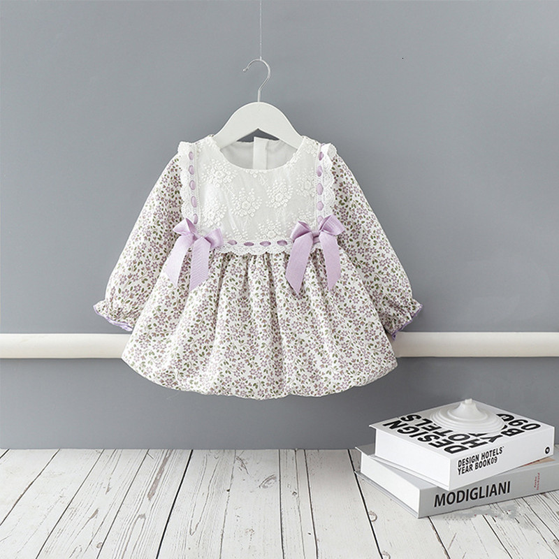 

2021 New Baby Cotton Flowers Print Long Sleeve Kids Princess Costume Toddler Girls Es 0-4y 23su, White