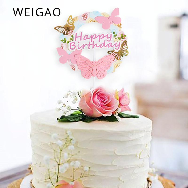 

WEIGAO 1pcs Flower Happy Birthday love Cake Topper Baby Shower Girl Birthday Party Baking Decoration Wedding cupcake Decoration1