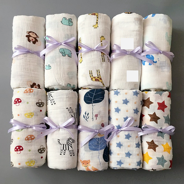 

Muslin Baby Blanket Cotton Newborn Swaddles Bath Gauze Infant Wrap Kids Sleepsack Stroller Cover Play Mat 78 Designs 50pcs YWY1387