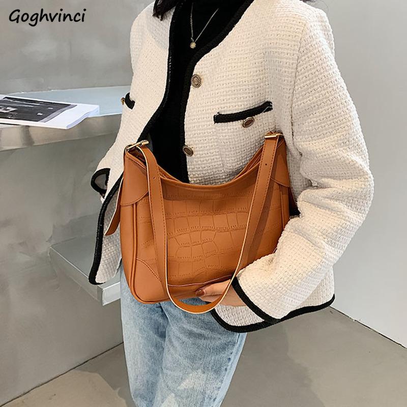 

Shoulder Bags Women PU Leather Vintage Retro Alligator Pattern Half Moon Solid Casual Design New Female Streetwear Lady Handbags, Black