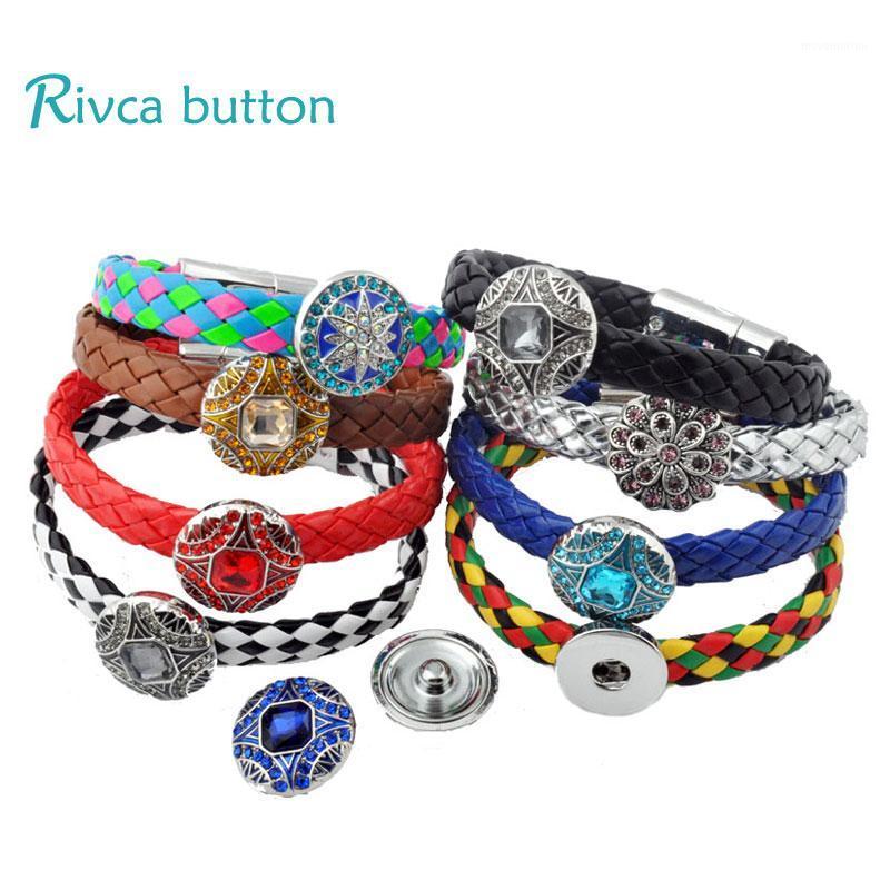 

P01070 Rivca Jewelry Fashion Magnetic Style Snap Button Bracelets & Bangles Trend Leather Bracelet For Women 18mm Snap Jewelry1