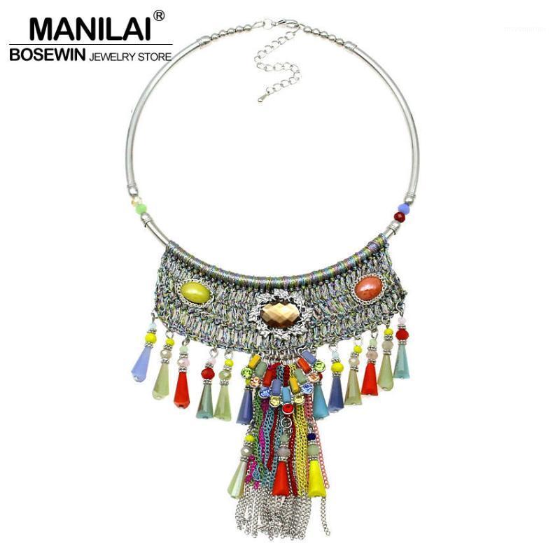 

Women Handmade Bohemia Necklace Statement Choker Multicolor Crystal Bead Chain Tassel Maxi Necklaces & Pendants Collier CE40091