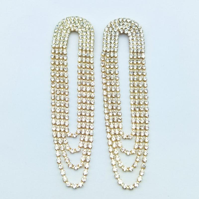 

Women Long Rhinestone Chains Tassel Drop Dangle Earring Fashion New Design Hanging Earring For Women Wedding