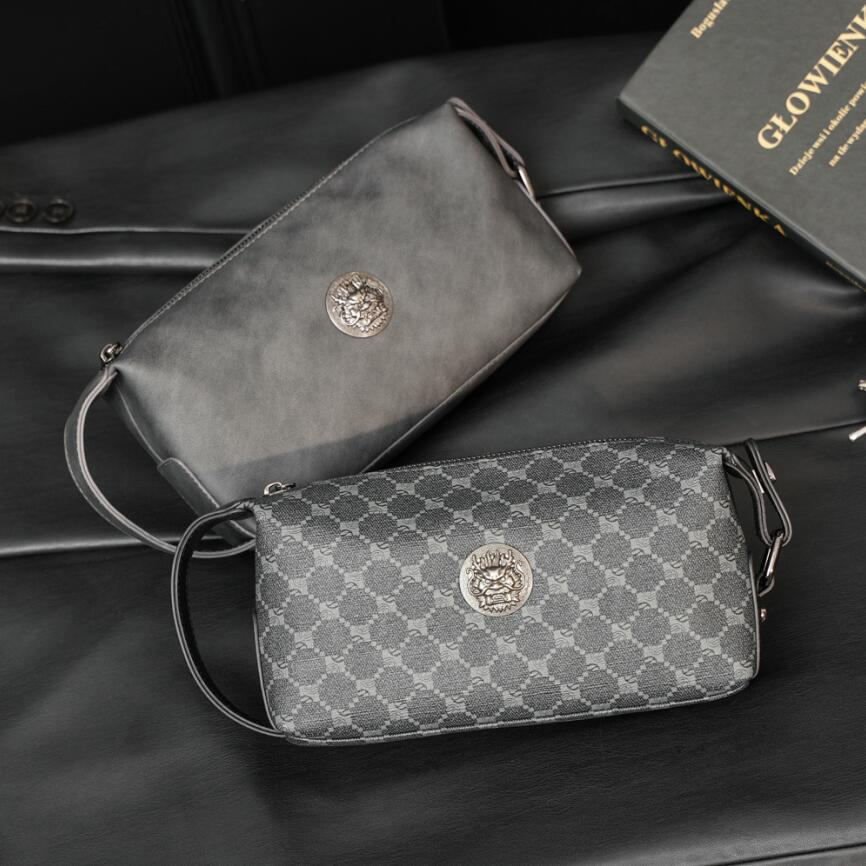 

Wholesale factory men leathers storage wallets retro business wrist bag street personalized decorative leather wallet Joker black fashion mobile phone bag, Grey(boutique box)