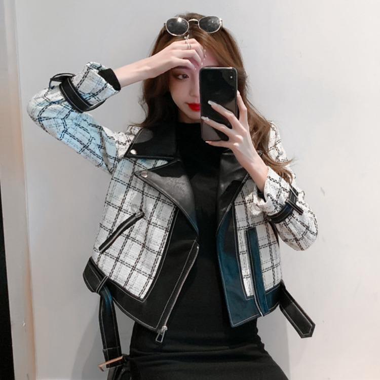 

2021spring and autumn new all-match motorcycle clothing woolen short jacket jacket women' top, Black