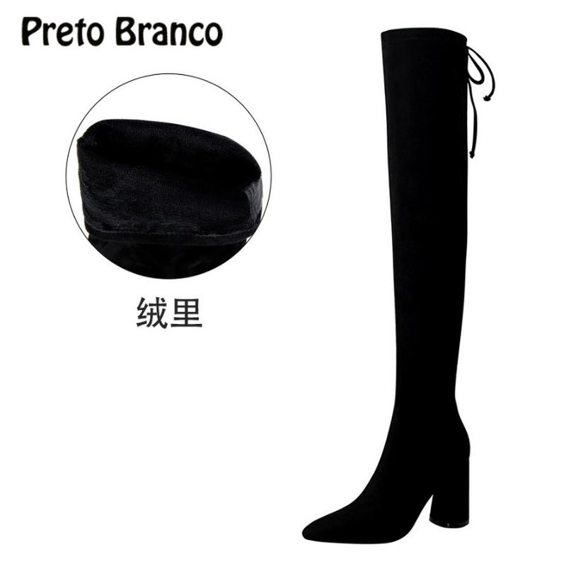 

PRETO BRANCO Winter Women's Boots High-heeled Boots Thick With Pointed Sexy Knee Warm Women Knee High DS-17221-3, Black thick