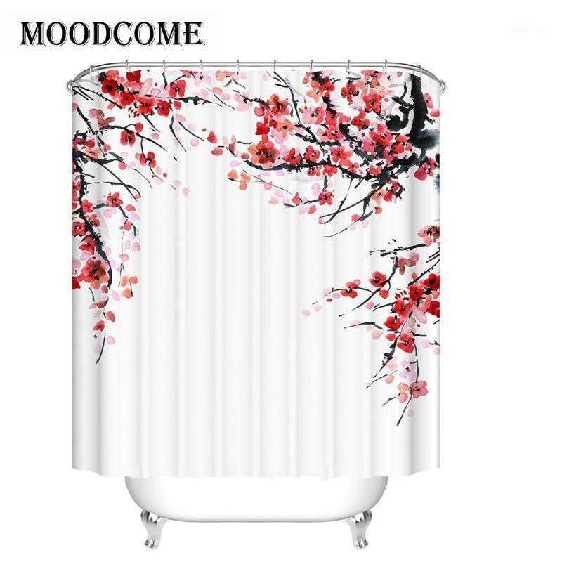 

pink flower shower curtain white douchegordijn drop shipping long shower curtain 180x200cm1