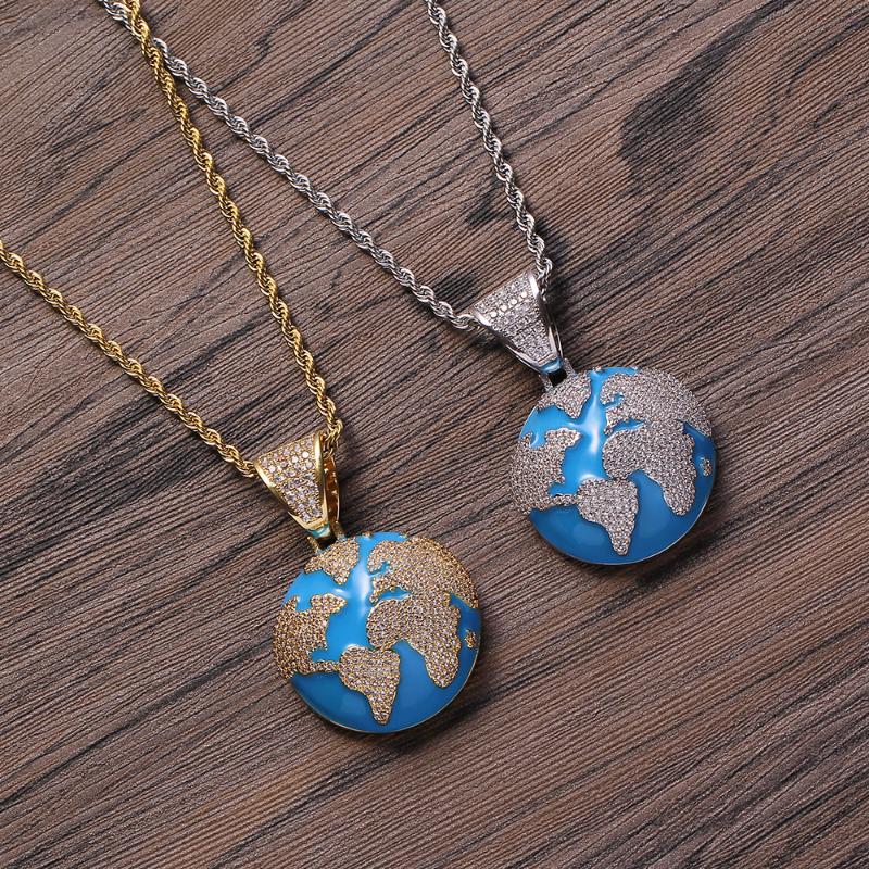 

Men Brass CZ jewelry earth Pendant Iced Out Cubic Zircon Necklace Hip Hop gift Jewelry CN274