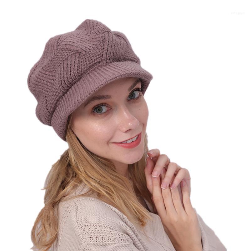 

Berets Women Winter Crochet Pure Color Hat Cap Velvet Faux Fur Knitted Brim Beret Headwear For Girls1, 01