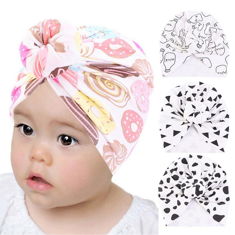 

Newborn Baby Beanie Hat Cartoon Printed Cotton Headband Bow Knot Warm Turban Headwear Baby Infant Accessories, H06