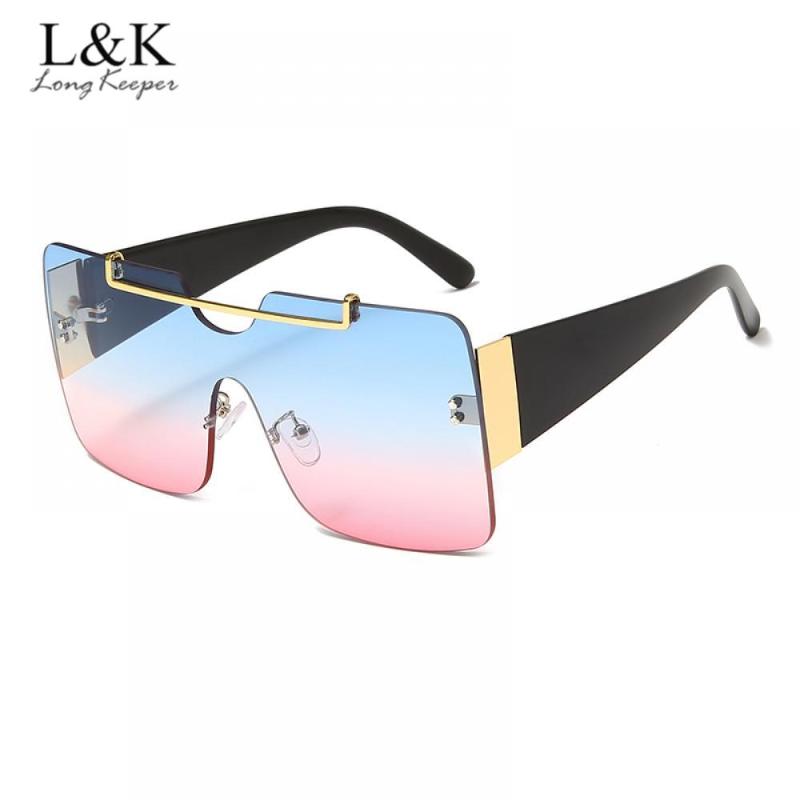 

2021 Fashion Oversized Square Rimless Sunglasses Women Designer Flat Top Big Sun Glasses Female UV400 Shades Oculos