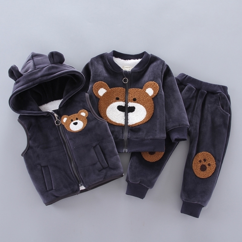 

Baby Boys Girls Clothing Set Winter Fleece Children Cartoon Bear Hoodie Outerwear Outfits Kids Toddler Warm Costume Suit 201126, White