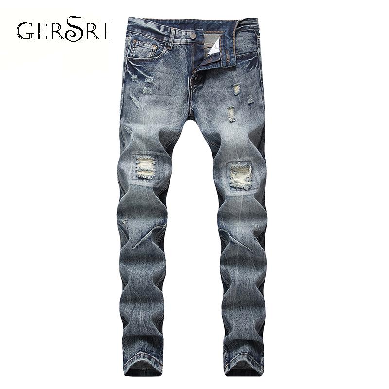 

Gersri Fashion Men Jeans Vintage Design Slim Fit Cotton Ripped Jeans For Men Denim Pants Brand Classical big Size, Blue