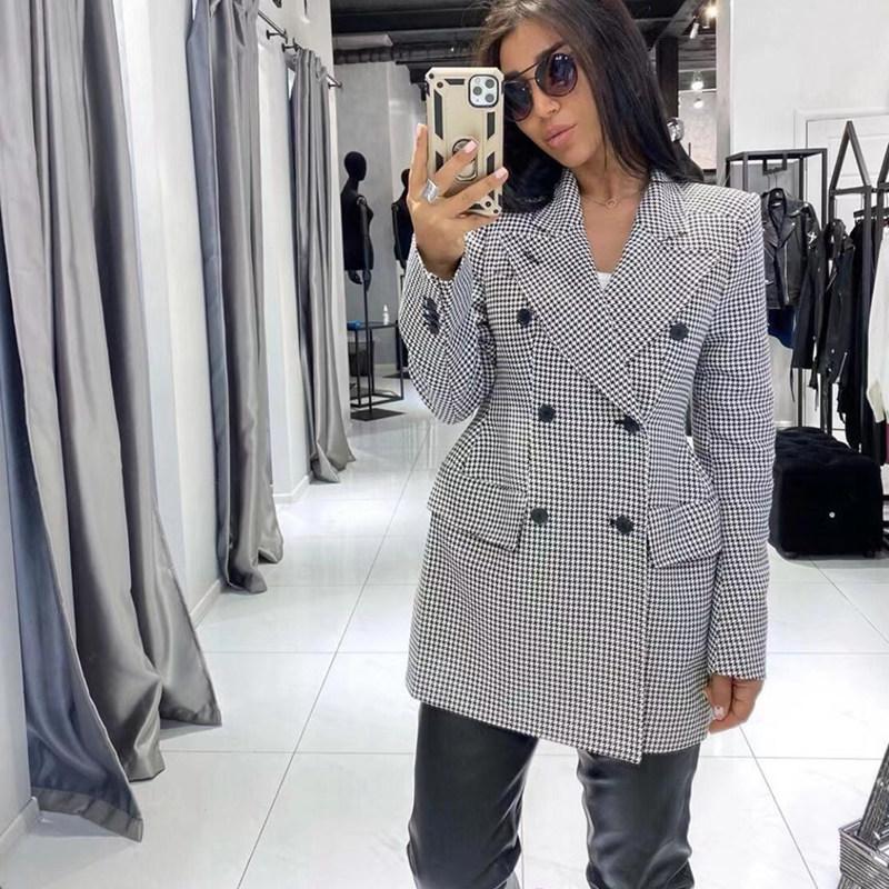 

Paris fashion winter wear new style thousand bird grid double breasted waist closing suit coat, Black