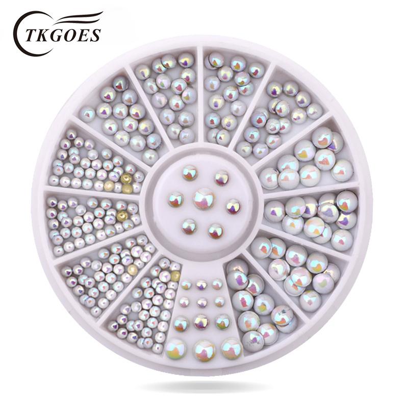

TKGOES Nail Art Decoration Half Pearl 3d Nail Art Rhinestones Round Crystal Beads Wheel 14 Options Manicure Decorations