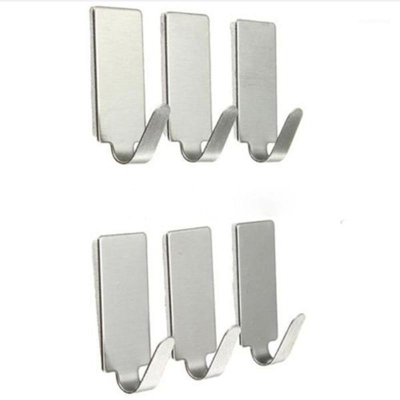 

25# 6pcs Self Adhesive Stainless Steel Towel Hooks Family Robe Hanging Hooks Hats Bag Family Robe Bag Key Adhesive Wall Hanger1