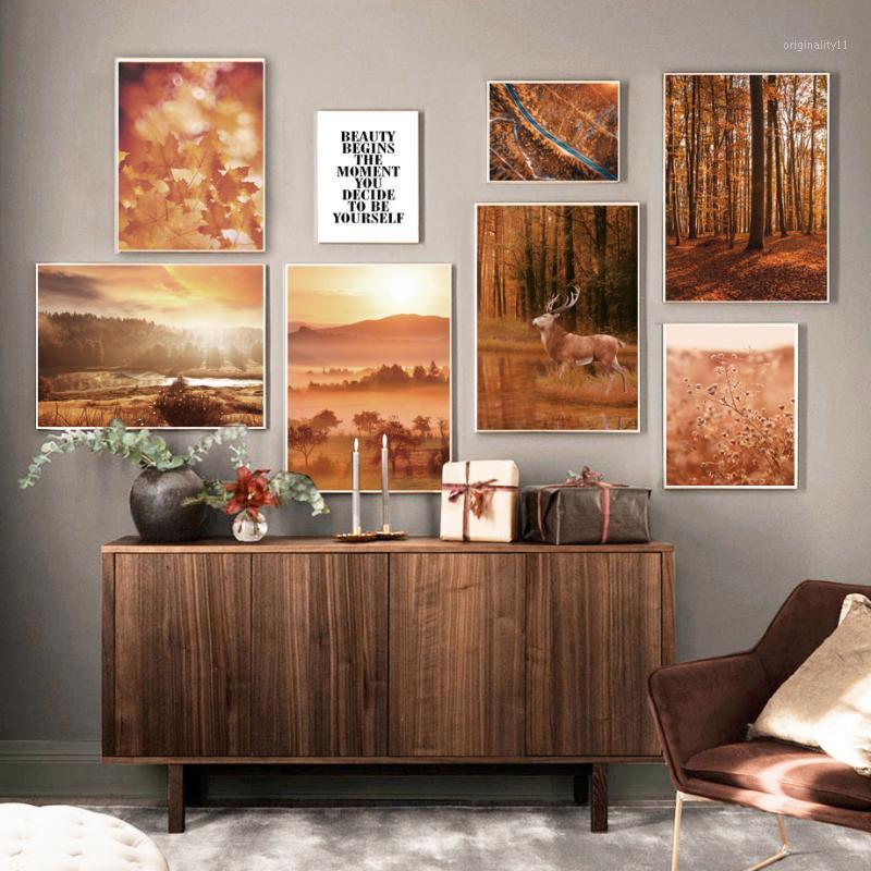 

Autumn Mountain Grass Forest Leaves Quote Wall Art Canvas Painting Nordic Posters And Prints Wall Pictures For Living Room Decor1
