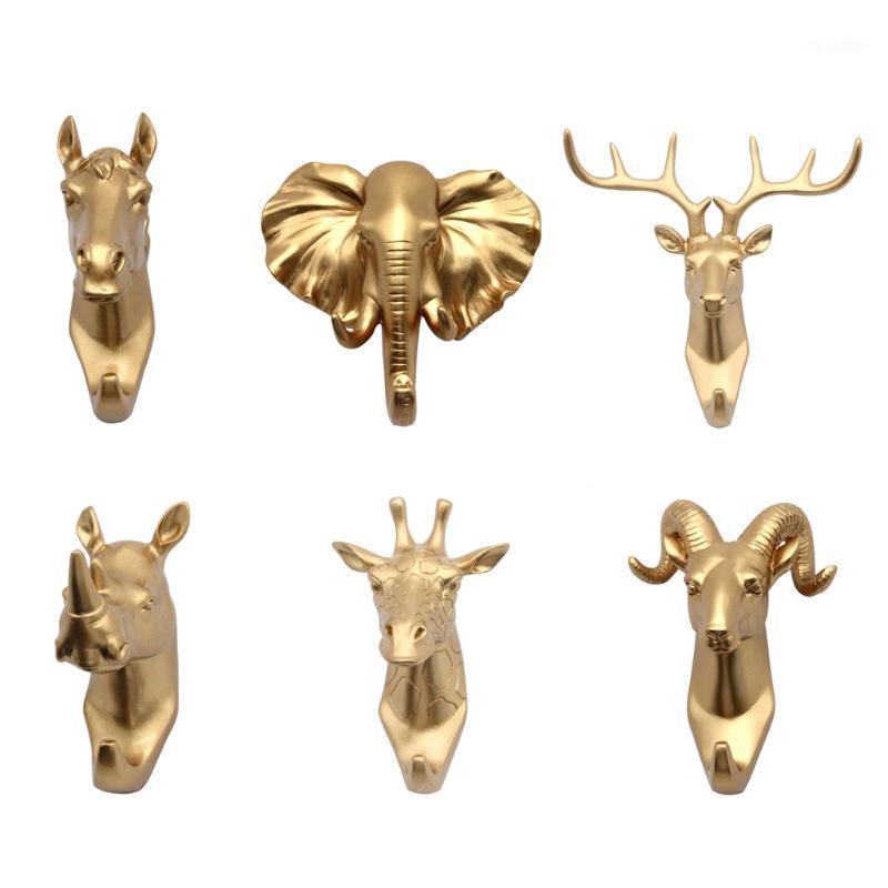 

6 Pcs Wall Mounted Resin Animal Head Hook Hanger Holder Home Room Decorative Gold1