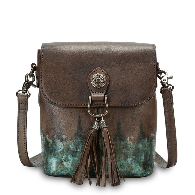 

Johnature Vintage Tassel Women Small Bag 2021 New Genuine Leather Shoulder & Crossbody Bags Soft Cowhide Leisure Messenger Bag, Brick red