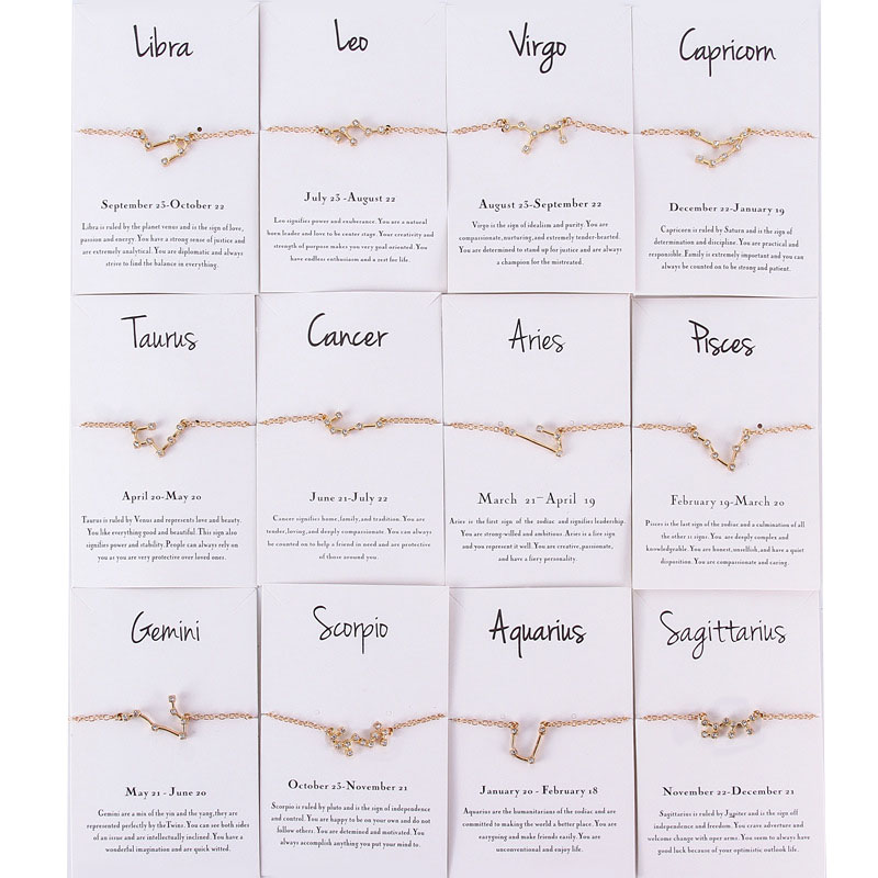 

12 Constellation Horoscope Astrology Charm Bracelet for Women Gold Silver Plated Austrian Crystal Zodiac Hand Chain Cubic Zirconia Stones Bangle Jewelry Gift