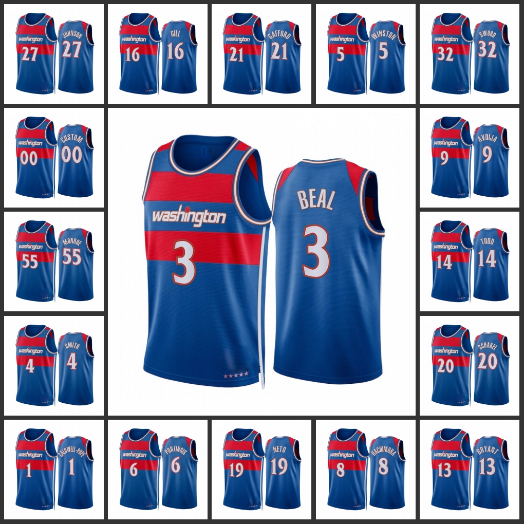 

Washington Wizards''Kentavious Caldwell-Pope Bradley Beal Kyle Kuzma Rui Hachimura Daniel Gafford Custom City Royal Edition 2022 75th Season Jersey