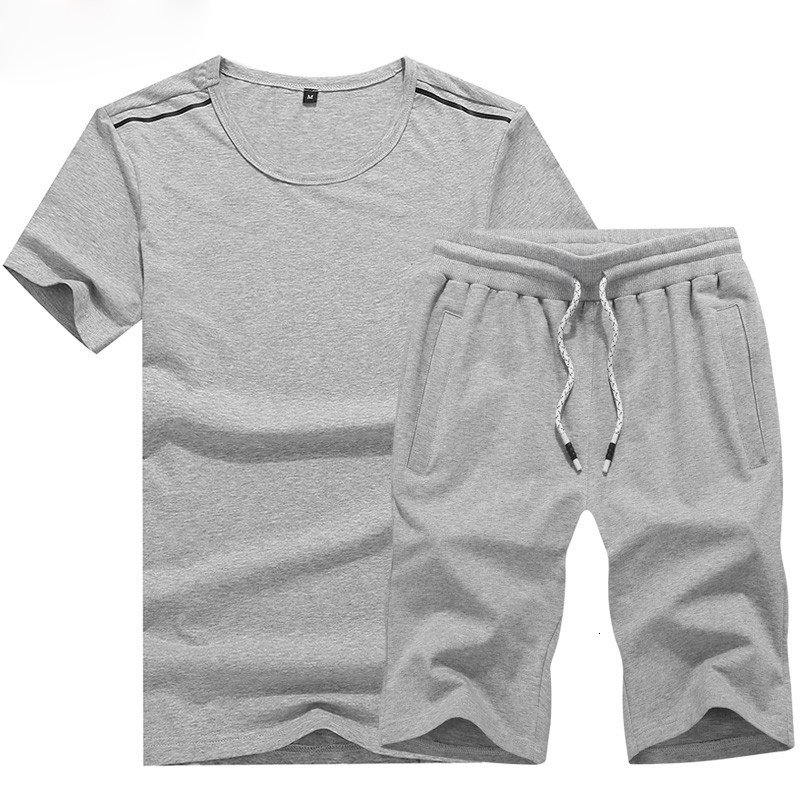 

2021 Fashion New Arrival Mens Short Sets Summer Hot Sale Casual Solid Color T-shirts+shorts 2 Piece Set Men's Sportswear Suits Ng6d, Gray