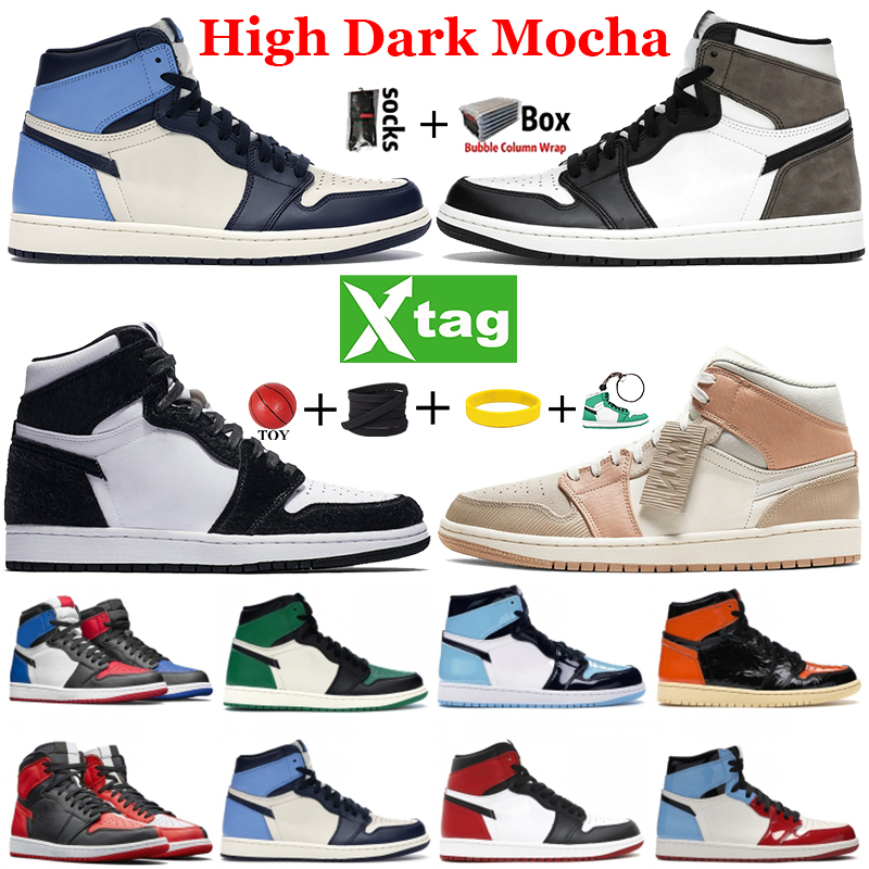 Top quality 1 Mens Boots shoes 1s Jumpman High Dark Mocha Twist UNC Chicago Roral Toe Mid Light Smoke Grey Boots Sneakers Trainers