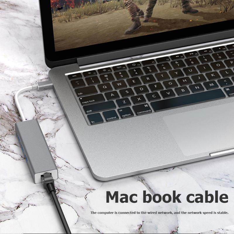 

USB-C to 5Gbps Hub Network Card USB 3.0 RJ45 10/100Mbps Hub for Windows Mac OS Linux for Household Network Decoration