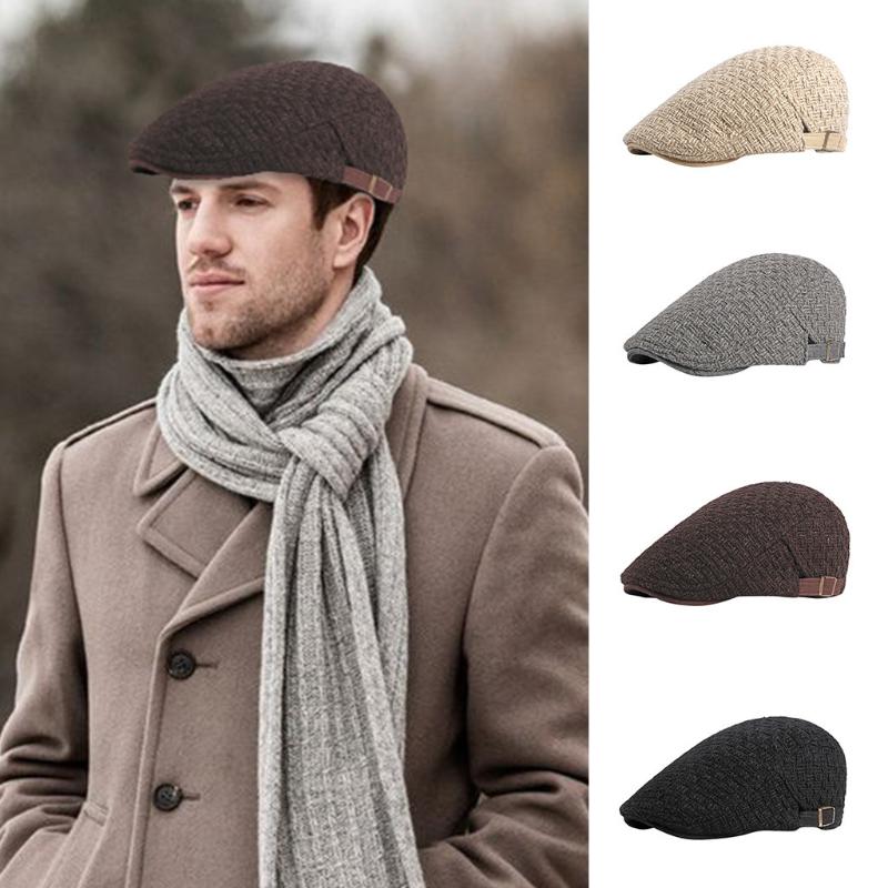 

2020 Newsboy Caps Men Herringbone Flat Caps British Gatsby Cap Autumn Winter Woolen Golf Driving Hats vintage inspired hat #35, Black