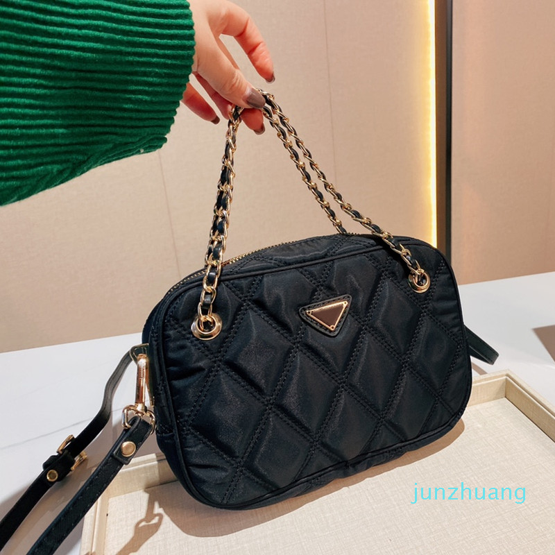 

Designer- Women Chains Handbags Shoulder Bags Nylon Purses Crossbody Camera Phone Bag Triangle Fashion Flaps Lady Cross Body Handbag, Black