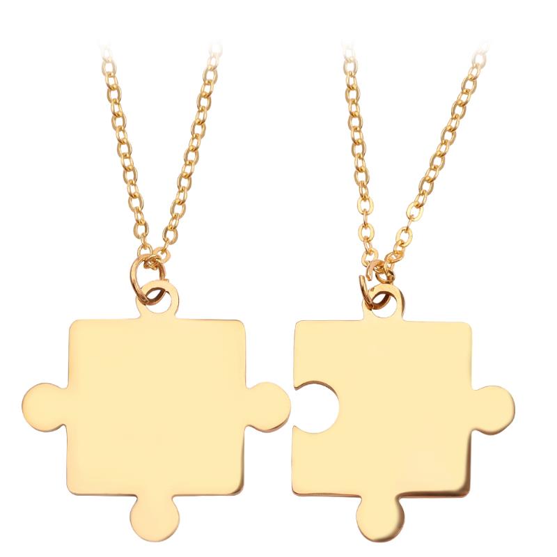 

Wholesale 3 color necklace set couple puzzle pendant necklace stainless steel chain puzzle pendant engagement jewelry