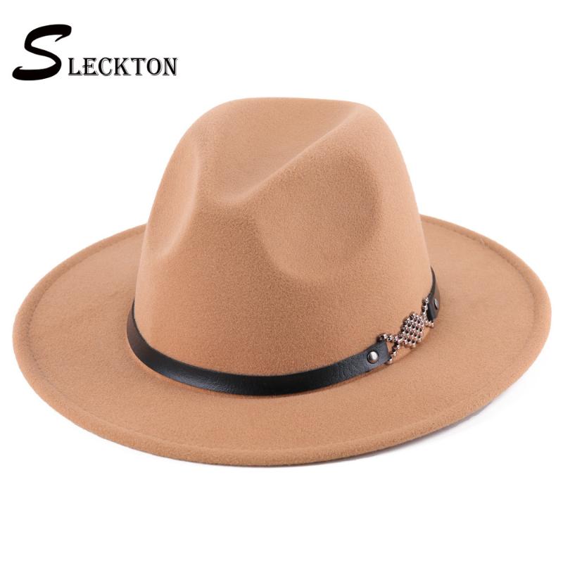 

SLECKTON Fedoras Hats for Women and Men Autumn Winter Hat Fashion Ladies Top Hat Panama Jazz Cap Wool Blend Bowler Hats, White